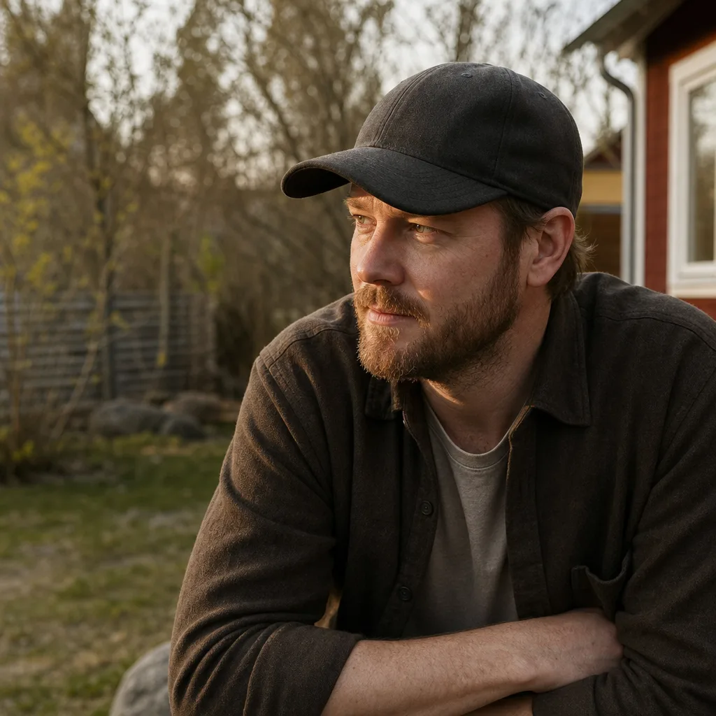 Person bär en lågprofilerad keps med böjd skärm utomhus