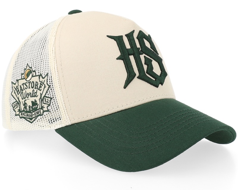 Hs Monogram Stone/Dark Green trucker-keps med mesh-baksida