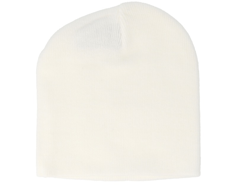 White Traditional Blank Beanie, klassisk rundstickad mössa i akryl